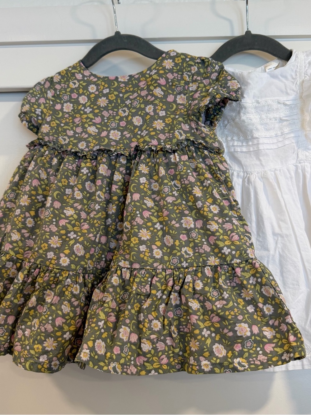 OshKosh B'gosh Olive Green Floral Ruffle Dress and White Lace Dress